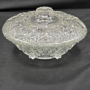 KIG Malaysia Depression Glass Footed Candy Dish Heart & Rose Pattern VINTAGE
